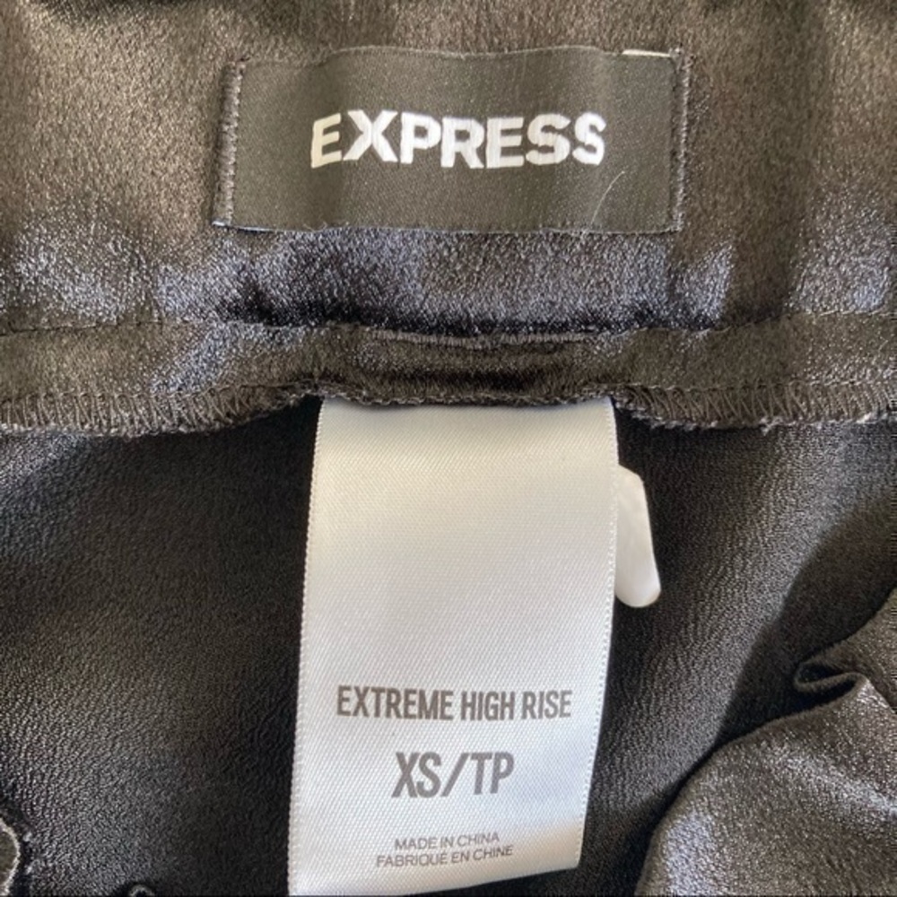 ✨ Express Black Skinny Tapered Trouser Silk Satin Pants rhinestone leg XS - Picture 8 of 8